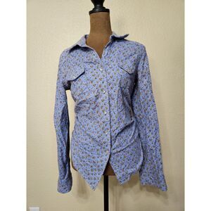 Ali & Kris Women’s Button Down Shirt Lavender Floral Long Sleeve Size M